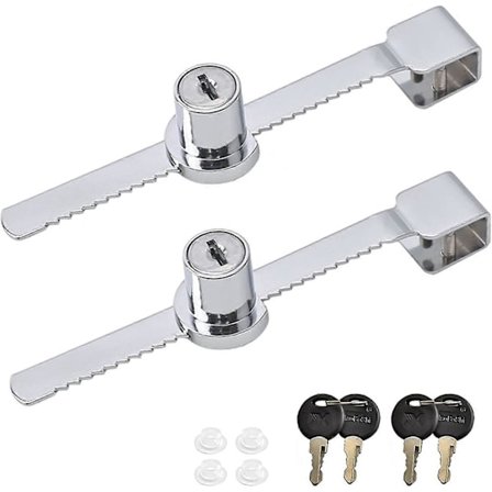 2 stk. skyvedørs lås med skralle, sikkerhetslås for utstillingsskap med nøkkel VZZ