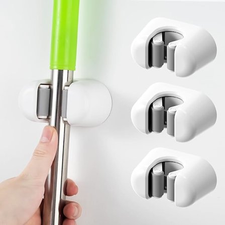 3 stk veggmontert kosteskaftholder - Veggmontert moppeholder/kosteskaftholder, He