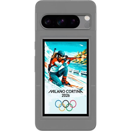 Kompatibelt Mobildeksel til Google Pixel 8 Pro Retroplakat Cortina Milano 2026 med fjell, vintersportsutøvere, italienske trikolor, Milano-katedralen