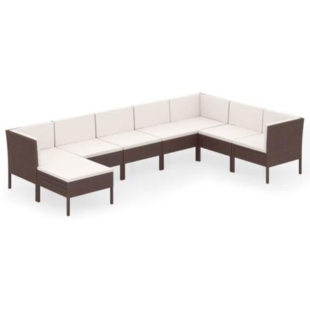 Vidaxl Loungegrupp För Trädgården Med Dynor 8 Delar Konstrotting Brun