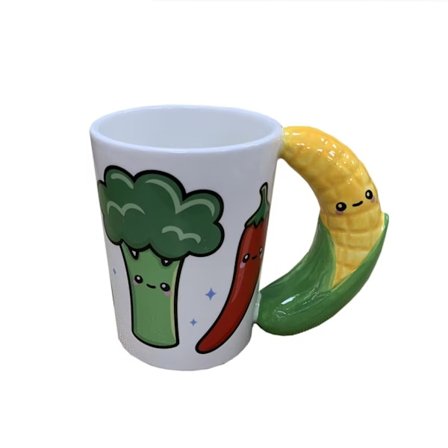 Morsom keramisk grønnsakskopp – Brokkoli, chilipepper og mais-håndtak, 350 ml kapasitet – Søt kaffekopp for grønnsakselskere