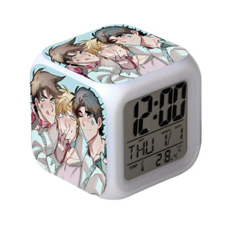 Wekity Anime Vækkeur One Piece LED Kvadratisk Ur Digital Vækkeur med Tid, Temperatur, Alarm, Dato