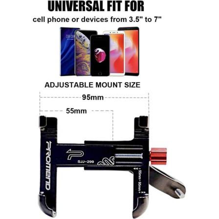 Promend Aluminium Cykel- och Motorcykeltelefonhållare, Justerbar, N