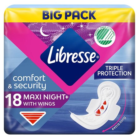 Libresse Maxi Night Wing 18 stk, Medicin & Pleje, Bind & Indlæg, Bind