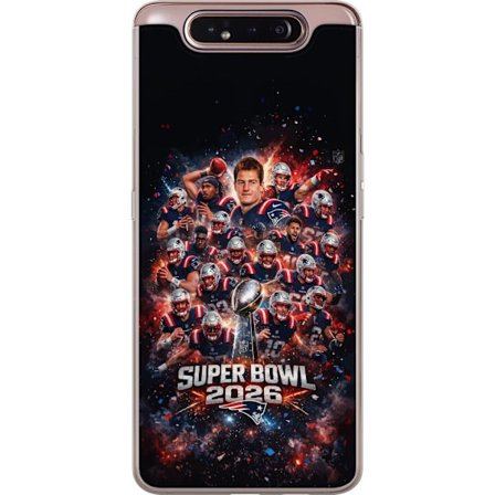 Yhteensopiva Puhelinkuori Samsung Galaxy A80 Super Bowl 2026 juliste, jossa New England Patriots ja NFL-mestaruuspalkinto räjähtävän urheilullisessa s