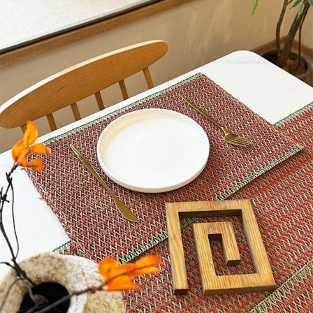 Jul färgblocks vävd bordstablett, papperssnöre och jute blandad isoleringsmatta, 45x30cm, juldekoration matta, 001