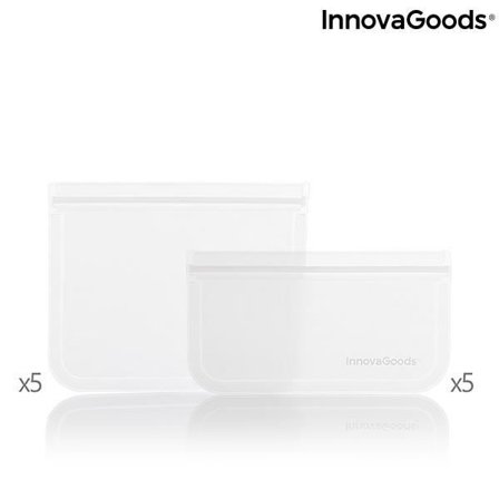 InnovaGoods IG816049 Sæt med 10 genanvendelige madposer Freco, transparent, 5 x 12 cm og 5 poser á 21,5 x 18 cm