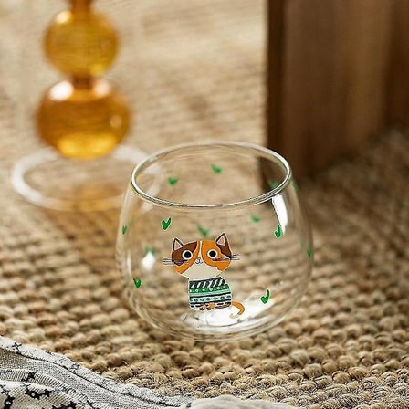 Katt Kopper i Glass, Varmebestandig, Drikkevann