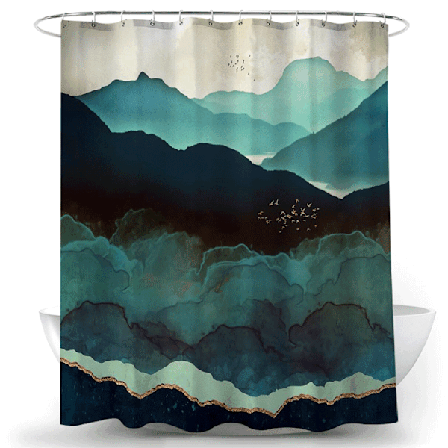 Berg duschdraperi solnedgång soluppgång naturligt landskap badrumsgardin färgglad abstrakt konst målning badrum dekoration med krok vattentät tvättbar