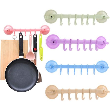 Guador kroklist uten boring, flyttbar håndklekrok, fem farger, roterende sugekopp, kjøkkenrekke for