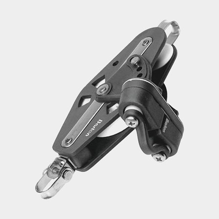 Fiolblock med schackel Barton Marine, fast/roterande, glidlagrat, med hundsvott & skotlås, passar tampar Ø4 - 8 mm