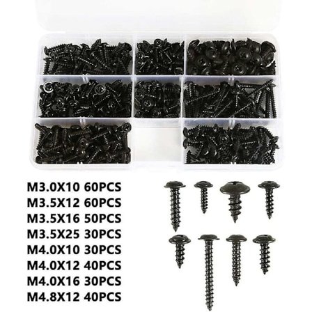 Selvborrende svarte skruer for metallplater, selvskjærende skruer i rustfritt karbonstål, flate skruer med Phillips-hode