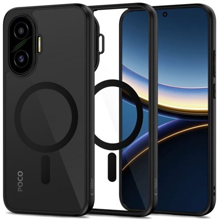 Tech-Protect MagMat MagSafe-etui til Xiaomi Poco F7 5G - sort og gennemsigtig