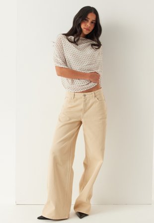 Bubbleroom - Mid Wide Jeans - Light beige - Kläder