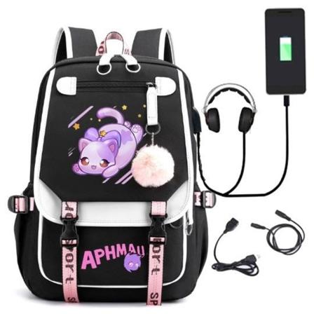 Aphmau ryggsekk barn ryggsekker ryggsekk med USB-uttak 1 stk svart svart