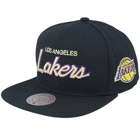 Mitchell & Ness - Negro snapback Gorra - Los Angeles Lakers Cream Script Black Snapback @ Hatstore