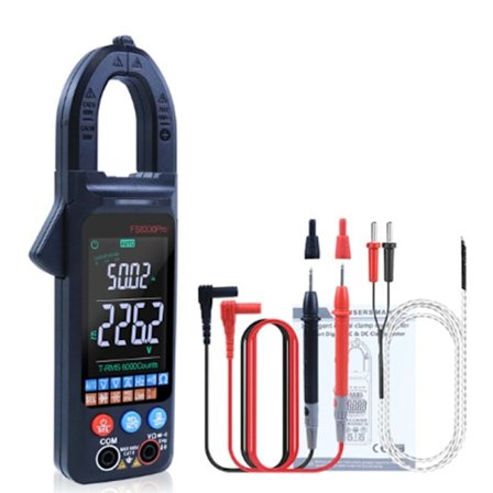 DC/AC Digitalt Tangamperemeter 6000 Tællinger 400A Amp Multimeter Stort Farvedisplay Spændingstester FS8330Pro Sort