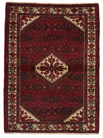 Handgeknüpft Hamadan 115X155 Persischer Wollteppich Schwarz/Dunkelrot Klein