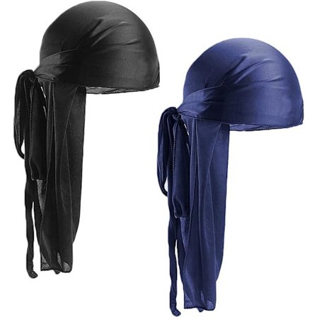 2 stk. Sort Blå Silke Durag Unisex Hue Hat Durag til Mænd Kvinder