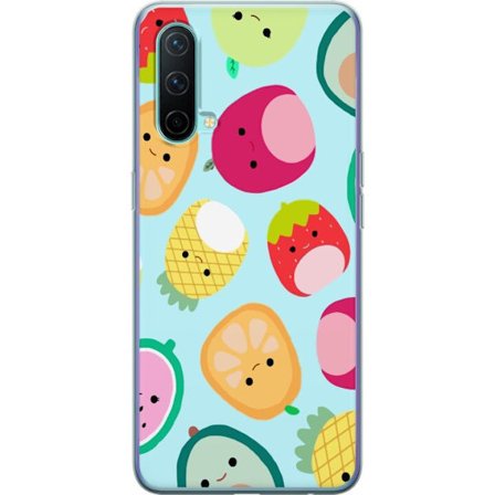 Kompatibel Mobilcover til OnePlus Nord CE 5G Mønster af kawaii frugter som jordbær citron ananas og avocado på lyseblå baggrund
