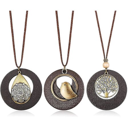 3 st handgjorda vintage trähänge Söt berlock lång läderhalsband tröja