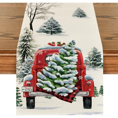 Water Claw Snow Pine Tree Truck Julebrikke, Sesongbasert Vinter God Jul Kjøkken Spisebord Dekor - 33x183 cm