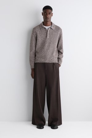 COS Men's Wool-Blend Half-Zip Polo Jumper in Brown