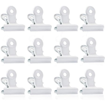 Hvide - Små Bulldog Clips, 12 stk. Metal Clips, 22mm Papirklemme, Multifunktionelle Hvide Papirklemmer til Foto, Kontor og Hjemmekøkken