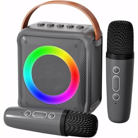Barn Karaoke Maskin Flickor Leksak, Mini Karaoke Maskin med 2 Trådlösa Mikrofoner Bärbar Bluetooth Högtalare för Barn Småbarn Födelsedagspresent för 