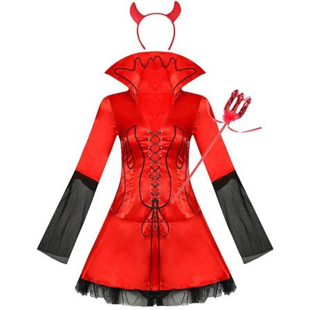 Carnival Halloween Lady Gothic Demonic puku Seksikäs punainen musta Deep V Mini Tutu Devil Playsuit Cosplay Fancy juhlamekko Red S