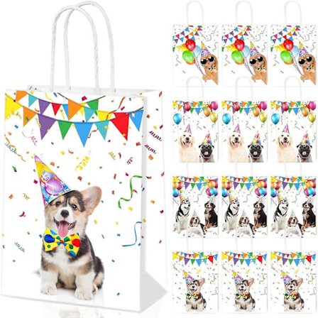 12 stk. hundegodbidsposer hvalpefest favoriser slikposer hunde-tema goodie gaveposer hvalpe Th