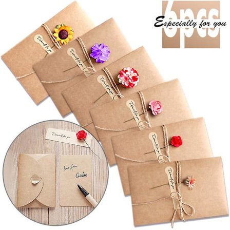 Hilsningskort, Retro Kraftpapir Tomme Konvolutter Tørkede Blomster Dekorert Postkort Tomme Notatkort Sett Til Jul Bursdag Valentinsdag Morsdag