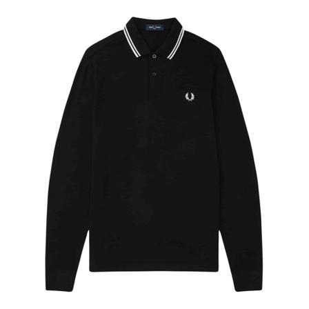 Fred Perry, Fred Perry Twin Tipped Polo L/S Black Zwart, Heren, Maat:XL,Katoen