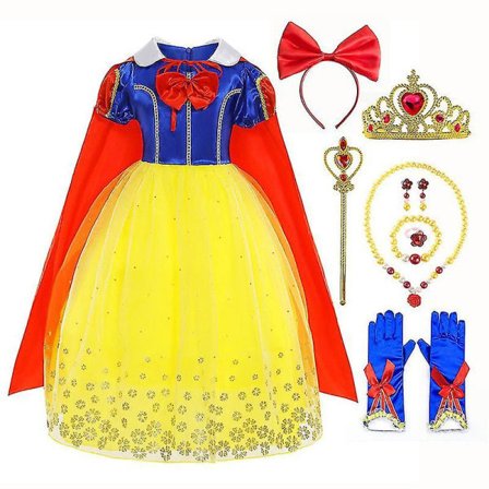 Snövit Prinsessekjole Kjol Halloween Fest Cosplay Kostume Piger Kun Tilbehørssæt 110cm