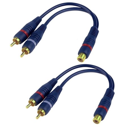 20CM RCA Audio Y Splitter Kabel, 1 Hona till 2 Hane för Subwoofer, Phono, AV, Audio, Bil Subwoofer (2-pack, Blå)