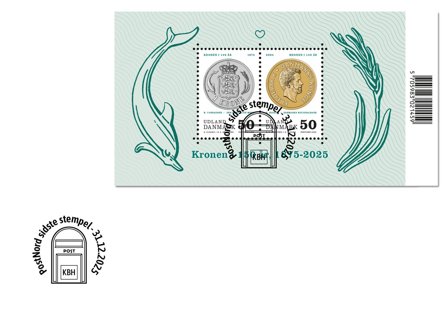 Danmark - Kronen i 150 år - Sidstedagskuvert 31/12 med miniark