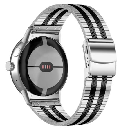 Google Pixel Watch 5 klockarmband med pärlor i rostfritt stål - Silver / Svart