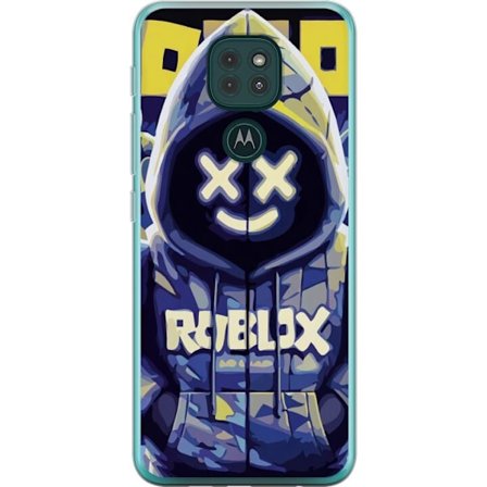 Kompatibelt Mobildeksel til Motorola Motorola Moto G9 Play Blågul Roblox hettegenserfigur med minimalistisk neonstil og masket ansikt, moderne spilli