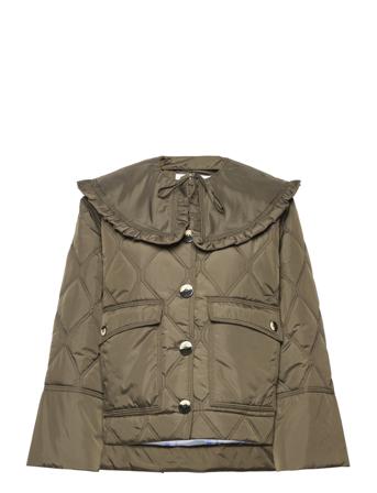 Ripstop Quilt Frill Collar Jacket Kviltad Jacka Khakigrön Ganni