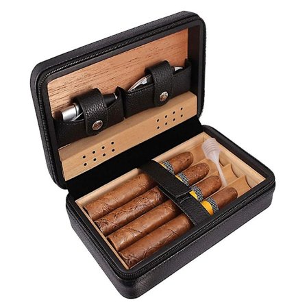4 Ct Cigar Case Travel Leather, plateau en bois de cèdre et bois
