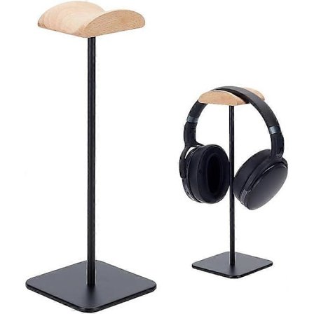 Hovedtelefonholder i træ med base, smartphoneholder, jernstang, gaming headset-holder, skrivebordskrog til mænd, universel