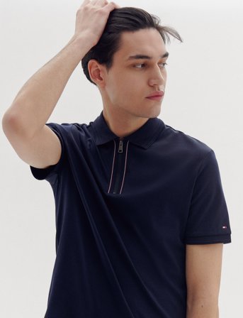 Tommy Hilfiger Zip Liquid Cotton Reg Polo - Navy - M