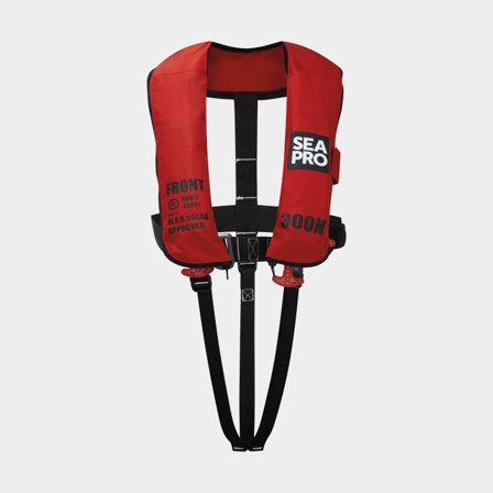 Giubbotto di salvataggio gonfiabile Seapro Solas 300N, automatico, rosso + cartucce di CO2 2 x 60 grammi, Taglia unica (> 50 kg)