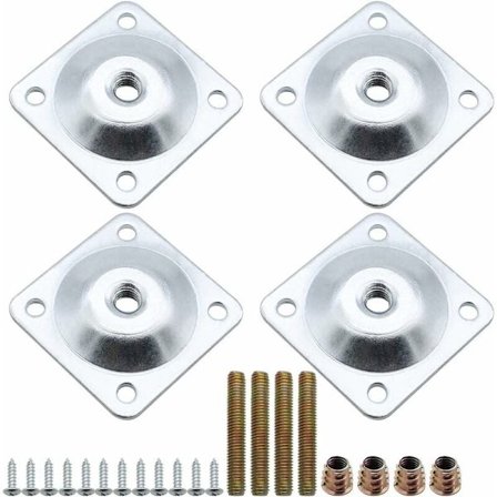 Sæt med 4 firkantede møbelbeslag i metal, møbelbeslag med ophængsbolte og adapterskruer til borde, stole, sofaer og sæder