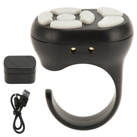 Fjernbetjening Scrolling Ring Bluetooth 5.3 APP Sidevender Kamera Lukker Fjernbetjening Selfie Knap Clicker med Opladningsetui til Mobiltelefon Sort