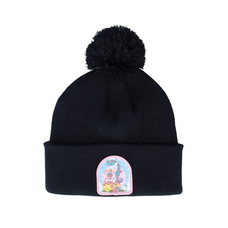 Unicorns - Noir pom Bonnet - Kids Strawberry Unicorn Patch Black Pom @ Hatstore