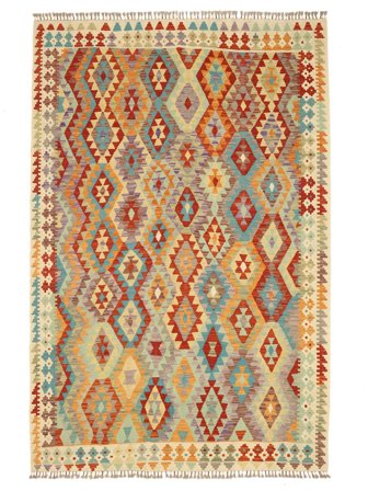 Oriental Kilim Afghan Old Style Rug 199X300 Brown/Green Wool, Afghanistan