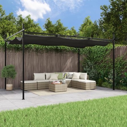 Pergola med infällbart tak antracit 395x292x230 cm