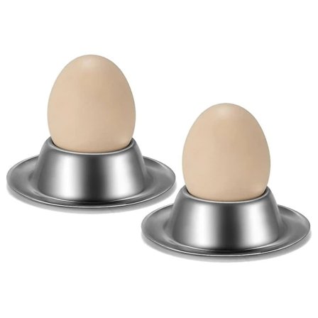 Eggkoppholder Sett med 2, Eggkopper i rustfritt stål Tallerkener Serviseholder for hardkokte og bløtkokte egg