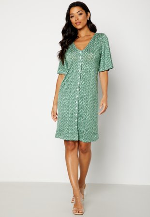 Happy Holly Malini button frill dress Green / Floral Klær